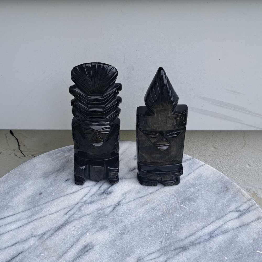 Vintage Mayan Statue Pair